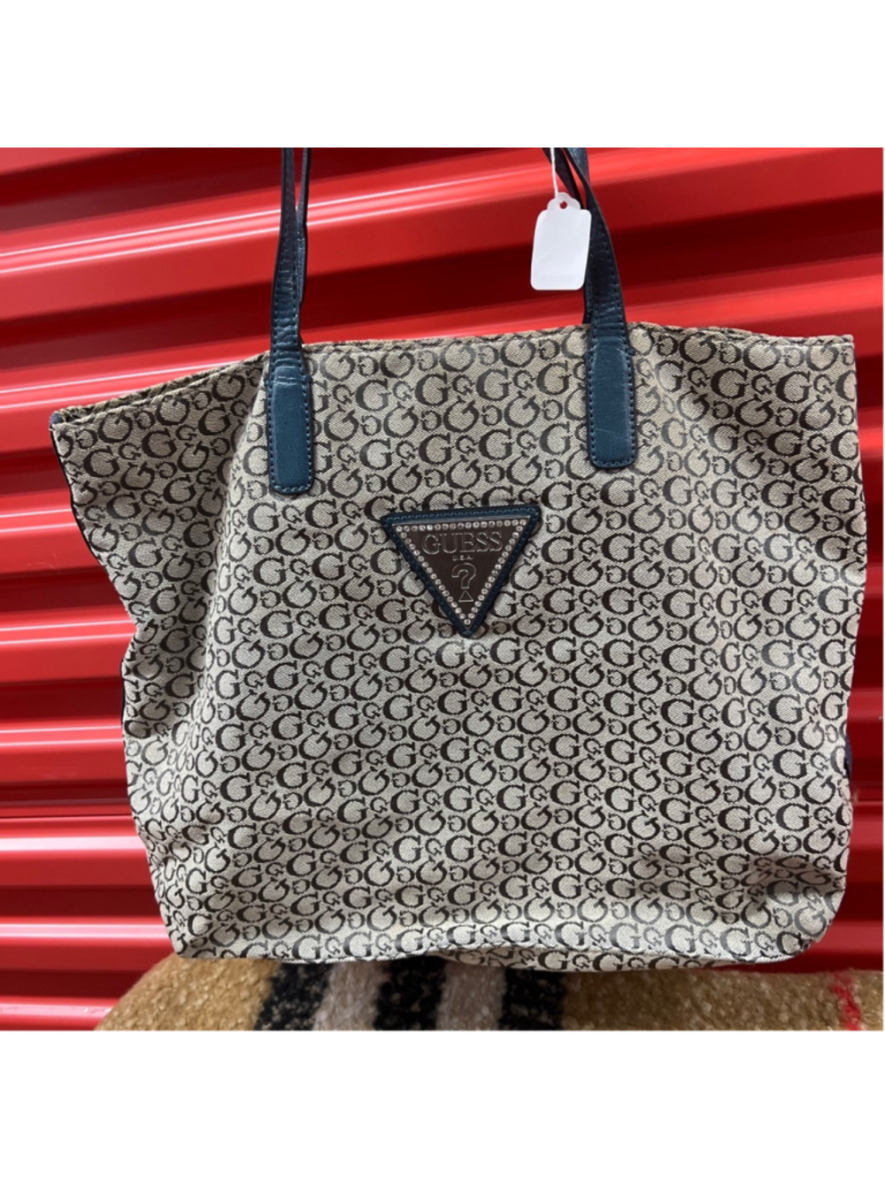 Women's Guess Beige Black Logo Tote Bag One Size